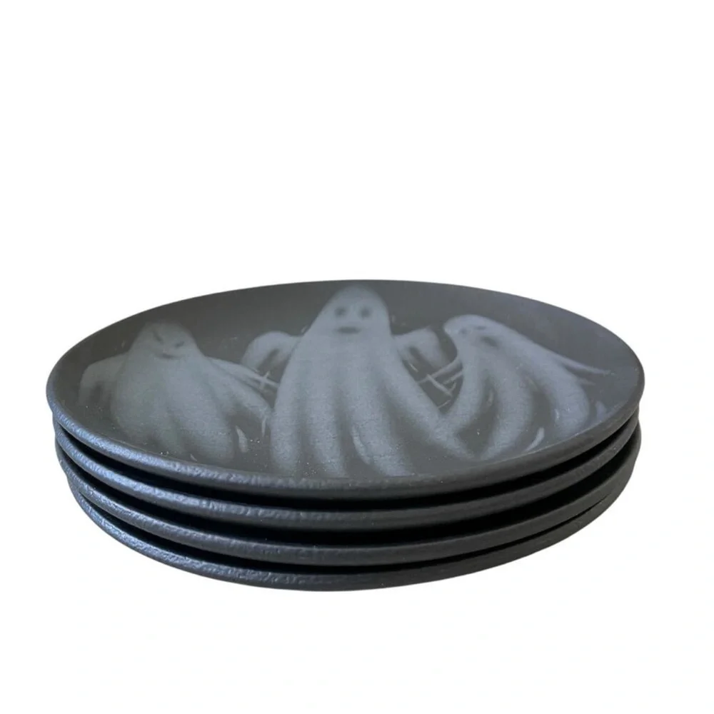 Grammercy Studio Halloween Ghost Salad Plates 8in Matte Black Set of 4 New 👻